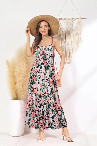 Miniatura 2 de GRACE KARIN Vestido largo de verano para mujer, casual, sin mangas, con tirantes delgados, volantes, acampanado, para la playa, con bolsillos