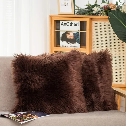 Miniatura 14 de HYSEAS - Juego de 2 fundas de almohada de pelo sintético, decorativas, negras, esponjosas y cuadradas, para sofá, sillón, silla, cama y café, 20 x