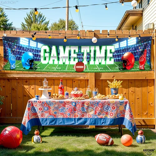 Miniatura 4 de KatchOn, Cartel grande de fútbol para patio, 120 x 20 pulgadas, telón de fondo de estadio de fútbol, decoraciones de fiesta de cumpleaños, telón