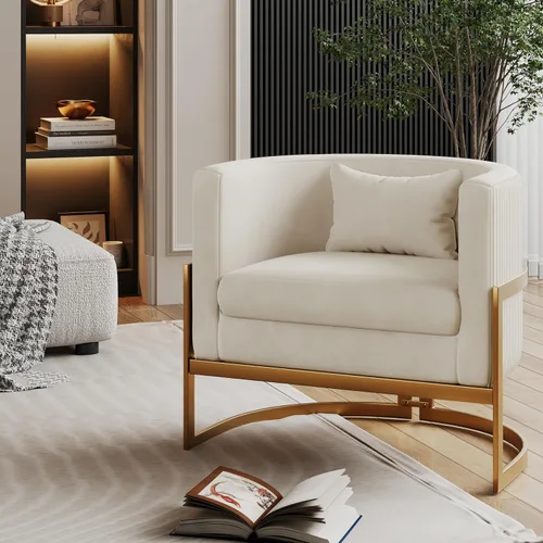 Miniatura 3 de Alunaune - Sillón tapizado de terciopelo con diseño Accent, sillas Barrel modernas para sala de estar, sofá de salón estilo Tub Bucket, silla