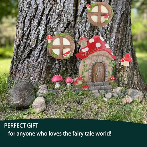 Miniatura 4 de Accesorios de jardín de hadas en miniatura, decoraciones de Navidad, puerta y ventanas de hadas de hongos para árboles, escultura de jardín que