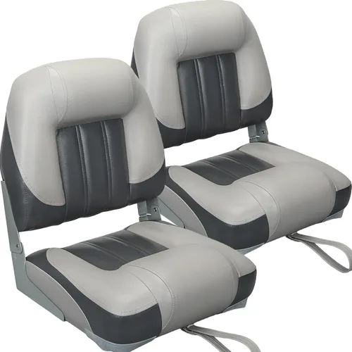 Miniatura 9 de ERGOSEAT Asiento de barco plegable con respaldo bajo de dos tonos, blanco/azul, paquete de 2 unidades Blanco/azul zafiro