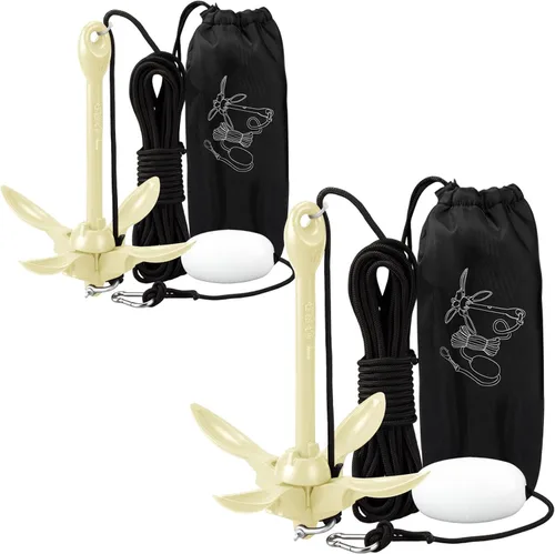Miniatura 18 de Lounsweer Paquete de 2 anclajes de kayak marino de 1.5/3.5 libras, kit de anclaje plegable para barco, kayak, pesca, accesorios para botes pequeños