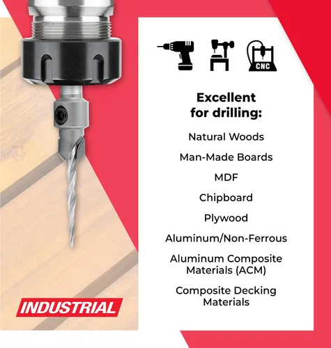 Miniatura 3 de Amana Tool Broca cónica avellanadora con punta de carburo de 82 grados, 55604, 6 tornillos, 3/8 de diámetro x 9/64 de diámetro x vástago redondo
