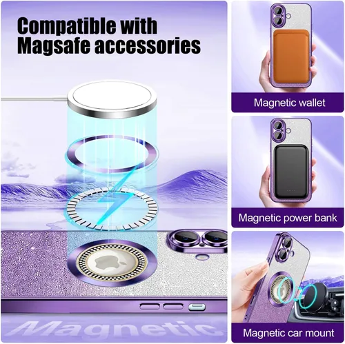 Miniatura 127 de Misscase Funda magnética con purpurina para iPhone 11 compatible con MagSafe, protección completa, delgada, a prueba de golpes, antiarañazos