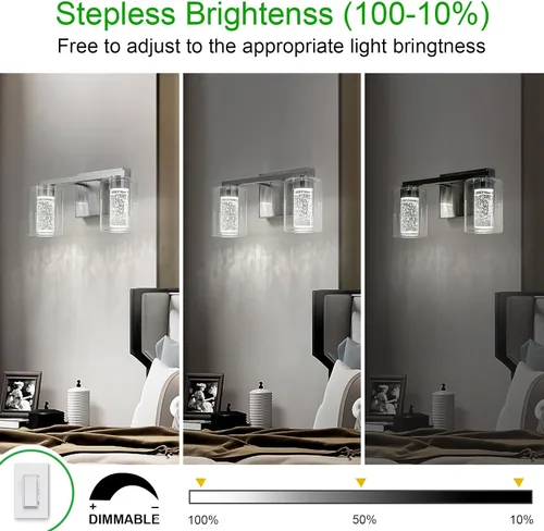 Miniatura 7 de SineRise lámpara de tocador de 2 luces de níquel cepillado, con 3 modos de color (3000K/4000K/6000K), lámpara de baño LED de protección ocular