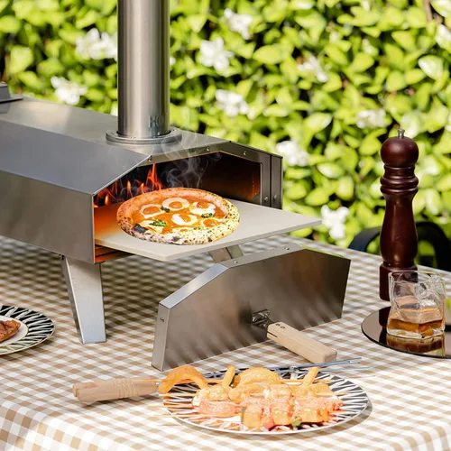 Miniatura 2 de Happygrill Horno de pizza al aire libre, portátil, de acero inoxidable, estufa de pizza de pellets de madera con piedra de pizza de 12 pulgadas