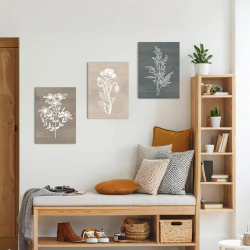Miniatura 5 de BINCUE Lienzo de plantas botánicas neutrales, 6 piezas, arte de pared rústico, pinturas de pared de granja, impresiones botánicas de plantas