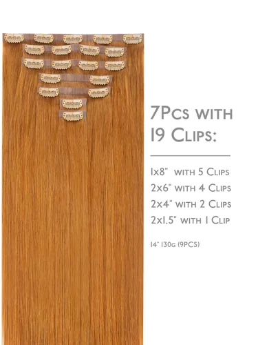Miniatura 2 de WENNALIFE – Extensiones de cabello humano sin costuras con clip, 130 g, 18 pulgadas, 7 piezas, cabello Remy natural color pelirrojo cobrizo