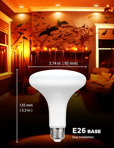 Miniatura 7 de JandCase BR30 Bombillas de Halloween, Bombillas de inundación naranja de Halloween con base E26 para interiores, Bombillas de inundación naranja
