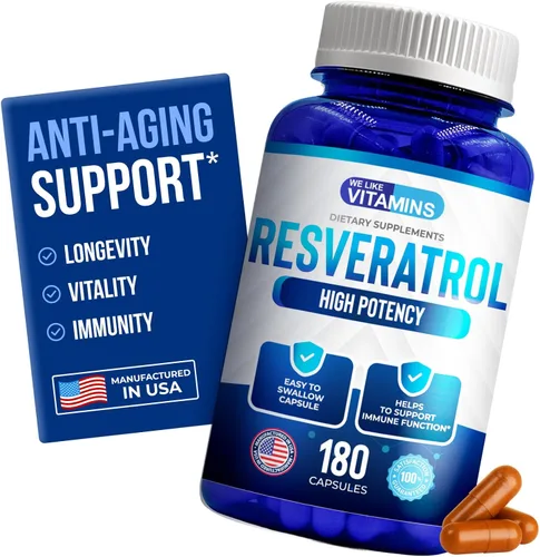 We Like Vitamins Resveratrol 1000 mg por porción - 180 cápsulas vegetales fáciles de tragar - Suplemento de resveratrol natural 1000 mg - Suplemento