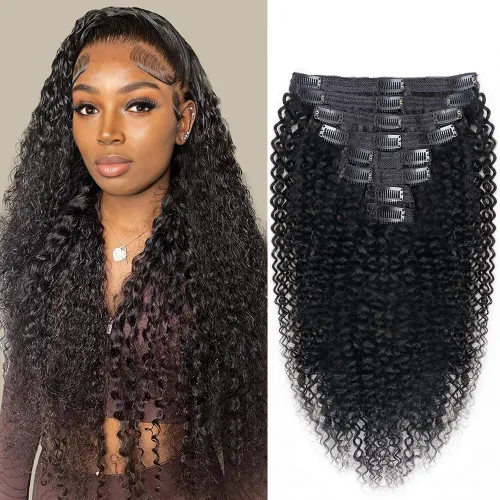 Miniatura 21 de Extensiones de cabello humano rizado con clip, 3C 4A, rizado con clip, cabeza completa, para mujeres negras, cabello humano brasileño Remy