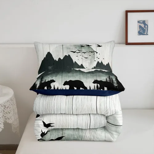 Miniatura 6 de Juego de edredón de oso rústico tamaño individual para mujeres adultas, ropa de cama con estampado de oso salvaje y animales salvajes, relleno