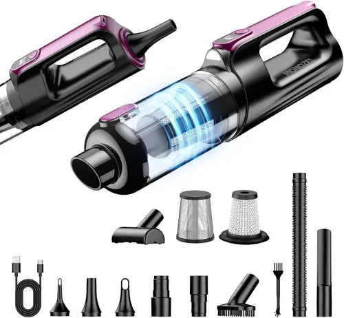 MONOZEL Aspiradora de mano inalámbrica, 18000Pa 2 en 1 aspiradora de coche y plumero de aire, motor sin escobillas de 130 W con batería de 7800 mAh,