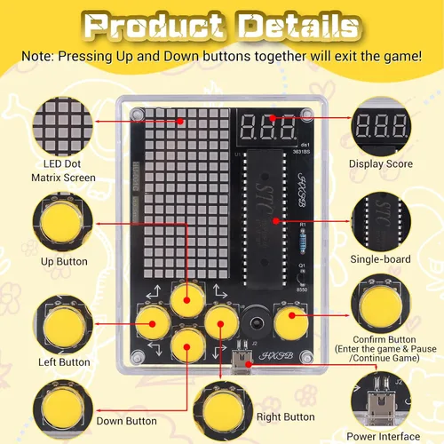 Miniatura 4 de PEMENOL Kit de proyecto de soldadura de juego 7 en 1, kit de electrónica de consola de juegos de mano retro para aprendizaje STEM, 3 niveles