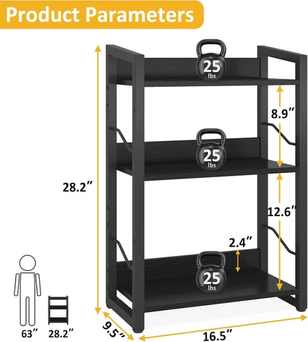 Miniatura 2 de Hosfais Estantería pequeña para libros, estantería de madera de 3 niveles, estantería industrial, estantería estrecha de metal, organizador