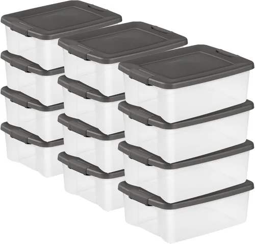 Miniatura 9 de Sterilite Paquete de 24 contenedores de almacenamiento de plástico transparente con tapas, 50 cuartos de galón, color gris, cajas organizadoras