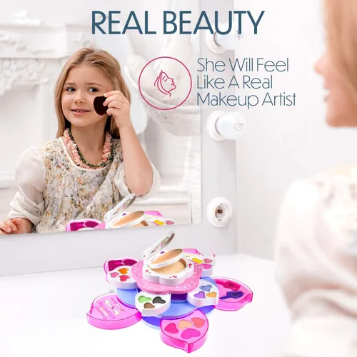 Miniatura 6 de Toysical Kit de maquillaje para niñas – Maquillaje en forma de flor para niños, kit de maquillaje lavable no tóxico para niñas con espejo – Kit