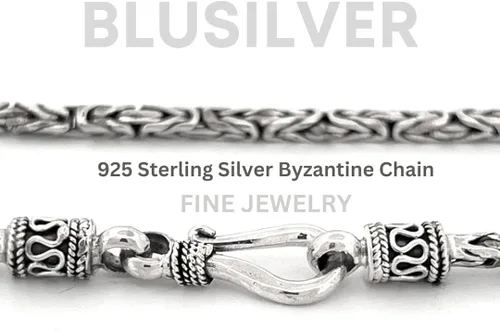 Miniatura 3 de Cadena bizantina de plata de ley 925 hecha a mano en Bali, 0.098in