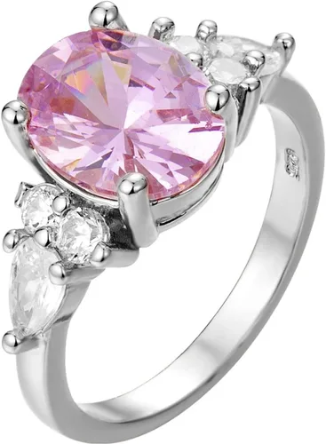 Lzz Anillo de piedra natal de zafiro rosa de 3.3 quilates, anillo vintage de plata ovalada con mosaico de circonita cúbica, tamaño 6-10, Metal,
