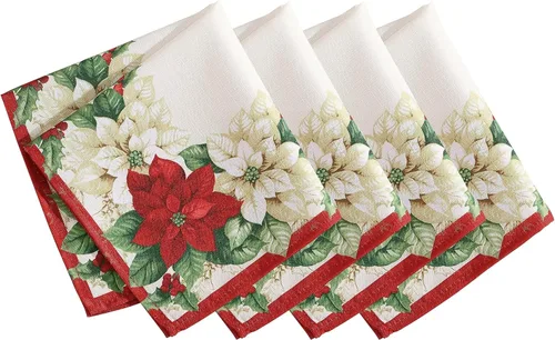 Elrene Home Fashions - Servilletas de tela de Pascua roja y blanca, 17 x 17 pulgadas, juego de 4