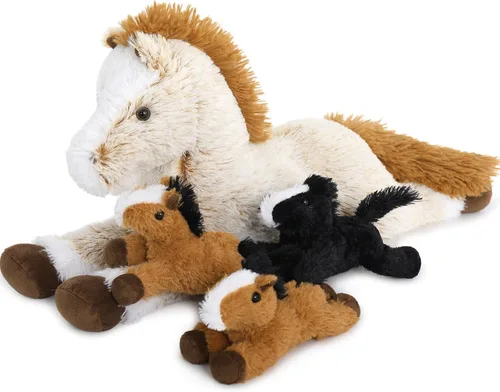 Miniatura 11 de Tezituor 4 piezas de animal de peluche de caballo con bebés, caballo de peluche grande de 18 pulgadas mamá con bebé de pony de peluche, lindo