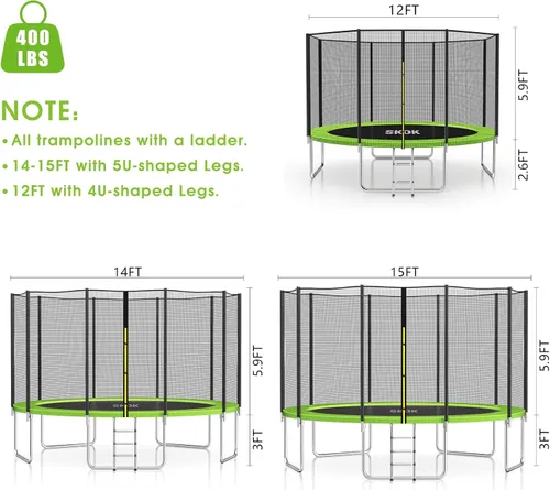 Miniatura 7 de SKOK Trampoline for Kids,400LBS Outdoor Trampoline with Net-ASTM Approved Trampoline for Children and Adults Manzana Verde (Apple Green)