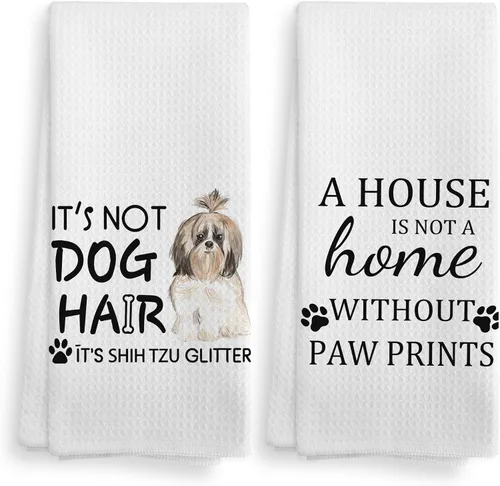 Shih Tzu Toalla para Perro, Toallas de Cocina para Perros, Set de 2 Toallas de Cocina y Estropajos para Perros Shih Tzu, Decoración Shih Tzu, Perro