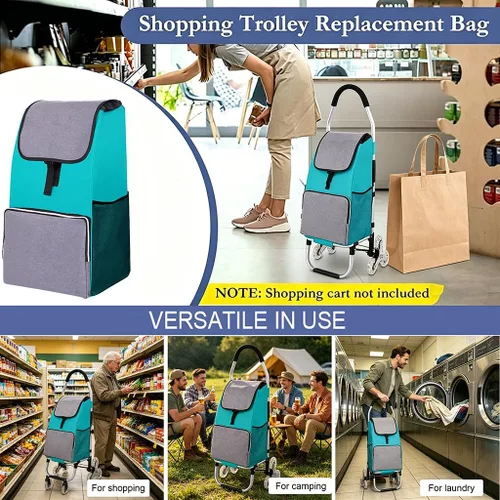 Miniatura 4 de Bolsa de repuesto para carrito de compras, bolsa de repuesto impermeable con bolsillos laterales y bolsillo frontal, para marco de aleación