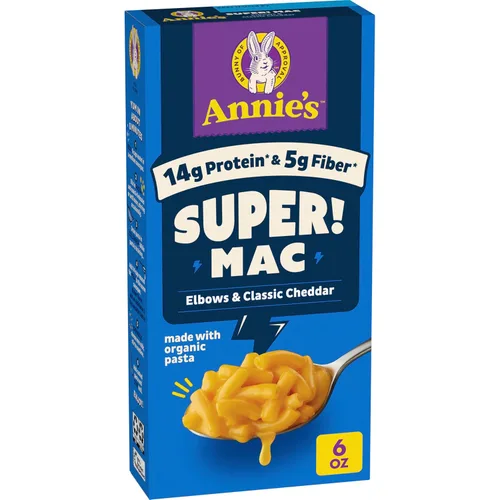 Miniatura 8 de Annie's Super! Mac, Cena de Macarrones con Proteína y Queso, Conchas y Queso Cheddar Añejado Real, 6 oz. (Paquete de 12)