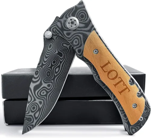 Miniatura 2 de Cuchillo de bolsillo plegable con estilo - Cuchillo de campamento para papá con mango de madera, hoja de acero inoxidable de 3.5 pulgadas 339_09