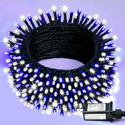 Miniatura 34 de YEGUO 200 luces LED de 66 pies para Navidad, exteriores, impermeables, cadena de luces blancas cálidas para interiores, 8 modos, cable verde, luz
