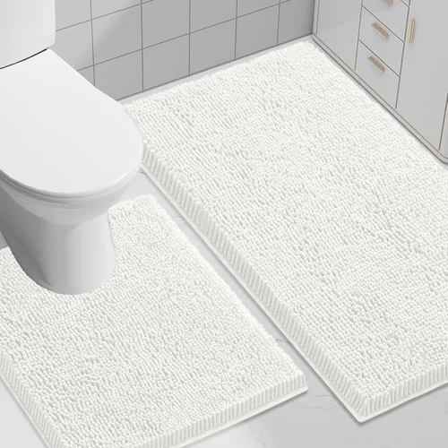 Miniatura 30 de Smiry Juego de 2 alfombras de baño, felpilla suave y absorbente, lavable a máquina, antideslizantes, para bañera, ducha y suelo