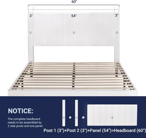 Miniatura 6 de Allewie - Base de cama tamaño Queen con cabecera acolchada tapizada en terciopelo y diseño acanalado vertical; plataforma de cama con resistentes