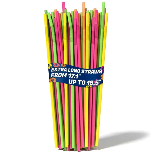Pajitas extra largas desechables, 200 popotes flexibles de plástico extralargos, elásticos de 17.1 a 19.5 pulgadas, flexibles para formas Varios