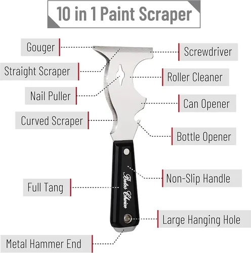 Miniatura 4 de Bates - Raspador de pintura, herramienta de pintor 10 en 1, raspadores de pintura para madera, herramienta de pintores, cuchillo de pintor, raspador