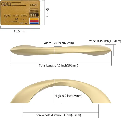 Miniatura 2 de Amerdeco - Paquete de 10 tiradores de gabinete dorados cepillados de 3 pulgadas (76mm) con orificio central, herrajes dorados para cocina, tiradores