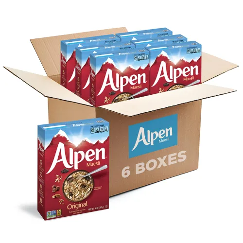 Alpen Muesli Cereal original, cereal saludable para el corazón con copos de trigo, avena enrollada, nueces y pasas, proyecto verificado sin OMG,