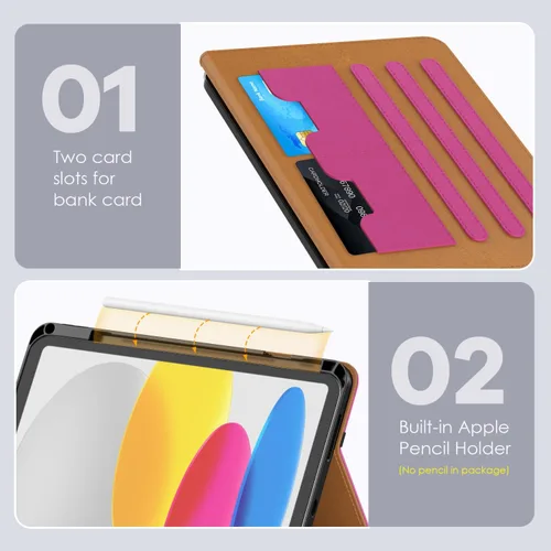 Miniatura 6 de OKP Funda para iPad de 11 pulgadas (A16) 2025 / 10ª generación 2022, para iPad 11ª/10ª de 10.9 pulgadas con funda de cuero PU de visualización Rosa