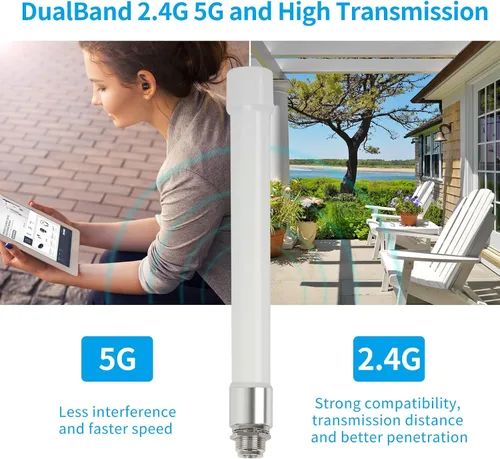 Miniatura 7 de Antena WiFi de doble banda 2.4 GHz 5 GHz 5.8 GHz 8dBi RP-SMA SMA antena macho para interiores y exteriores con cable KMR195 de 10 pies