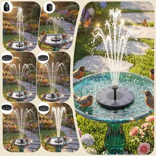 Miniatura 4 de AISITIN Bomba de fuente solar de 2.5 W, 6.7 pulgadas, bomba de fuente de agua para baño de pájaros, bomba solar para fuente con 6 boquillas