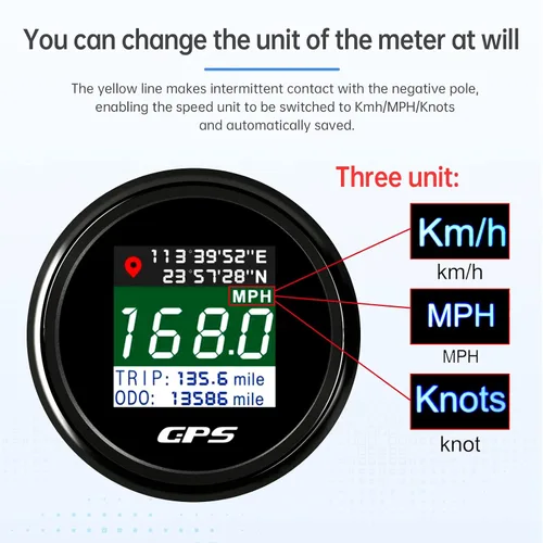 Miniatura 2 de ARTILAURA Velocímetro GPS 2-1/16" 52mm Velocímetro GPS digital para embarcaciones, medidor de velocidad MPH Km/h Nudos, pantalla TFT, antena, Negro