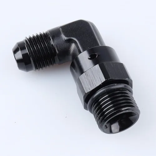 Miniatura 21 de AC PERFORMANCE Adaptador de ajuste de rosca de tubo de aluminio de 90 grados -8 AN macho a -8 AN ORB con junta tórica O Ring Port giratorio, negro