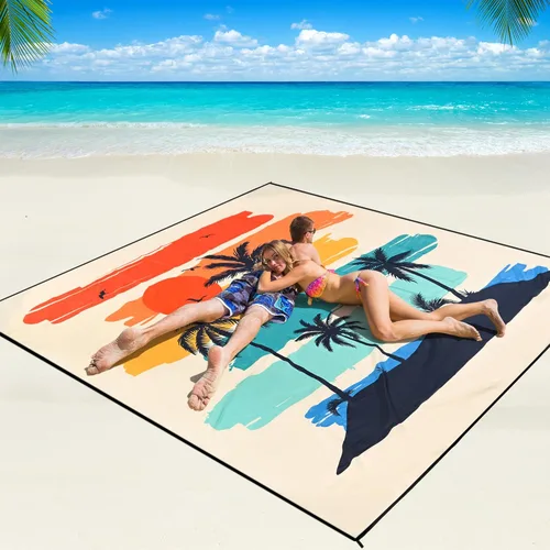 Miniatura 42 de WIWIGO Manta de playa impermeable a prueba de arena tapete de playa 79" X 83"/10'x9' para 2-8 adultos, de secado rápido, tapete de picnic al aire