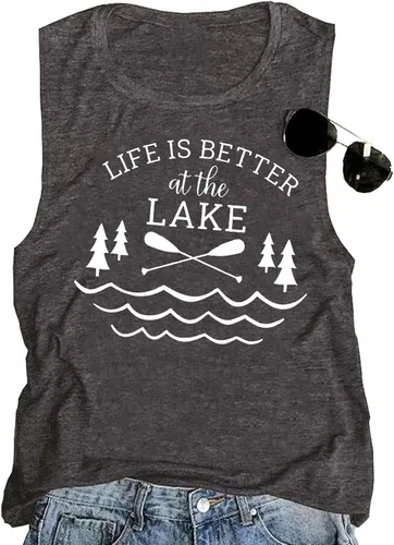 Miniatura 2 de Lake Life - Camiseta sin mangas para mujer, casual, de verano, sin mangas, con gráfico, modo lago, camiseta divertida para vacaciones, vacaciones