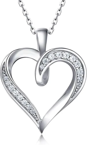 Billie Bijoux Collar de corazón de plata de ley 925 chapado en platino redondo con circonita cúbica y diamante fino, regalo para mujeres y niñas,