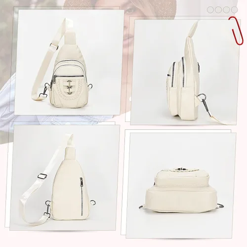 Miniatura 7 de SUOSDEY Sling Bag Crossbody Backpack PU Leather Unisex Shoulder Bag Chest Bag With Adjustable Strap for Travel Cycling Hiking
