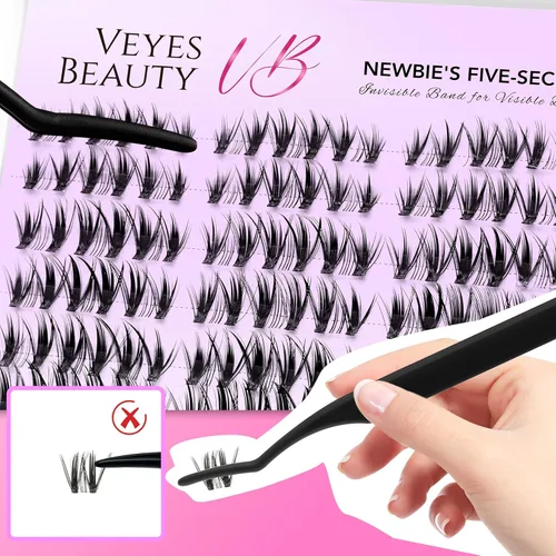 Miniatura 6 de VEYESBEAUTY Extensiones de Pestañas en Racimos Banda Delgada e Invisible DIY Pestañas Postizas Individuales Serie de Cinco Segundos