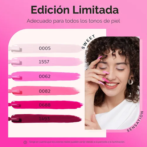 Miniatura 6 de modelones - Juego de 6 esmaltes en gel, tonos verano, rosa, rosa fuerte, rosa neón, blanco, magenta, de suave claro a oscuro,arte para amantes