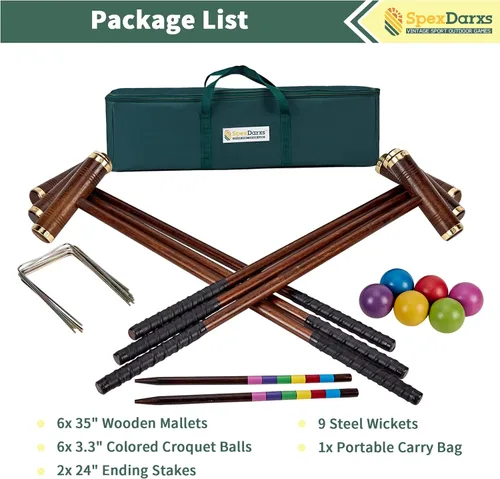 Miniatura 7 de SpexDarxs Juego de croquet para seis jugadores, juego de croquetas de 35 pulgadas con mazos de madera de primera calidad, bolas